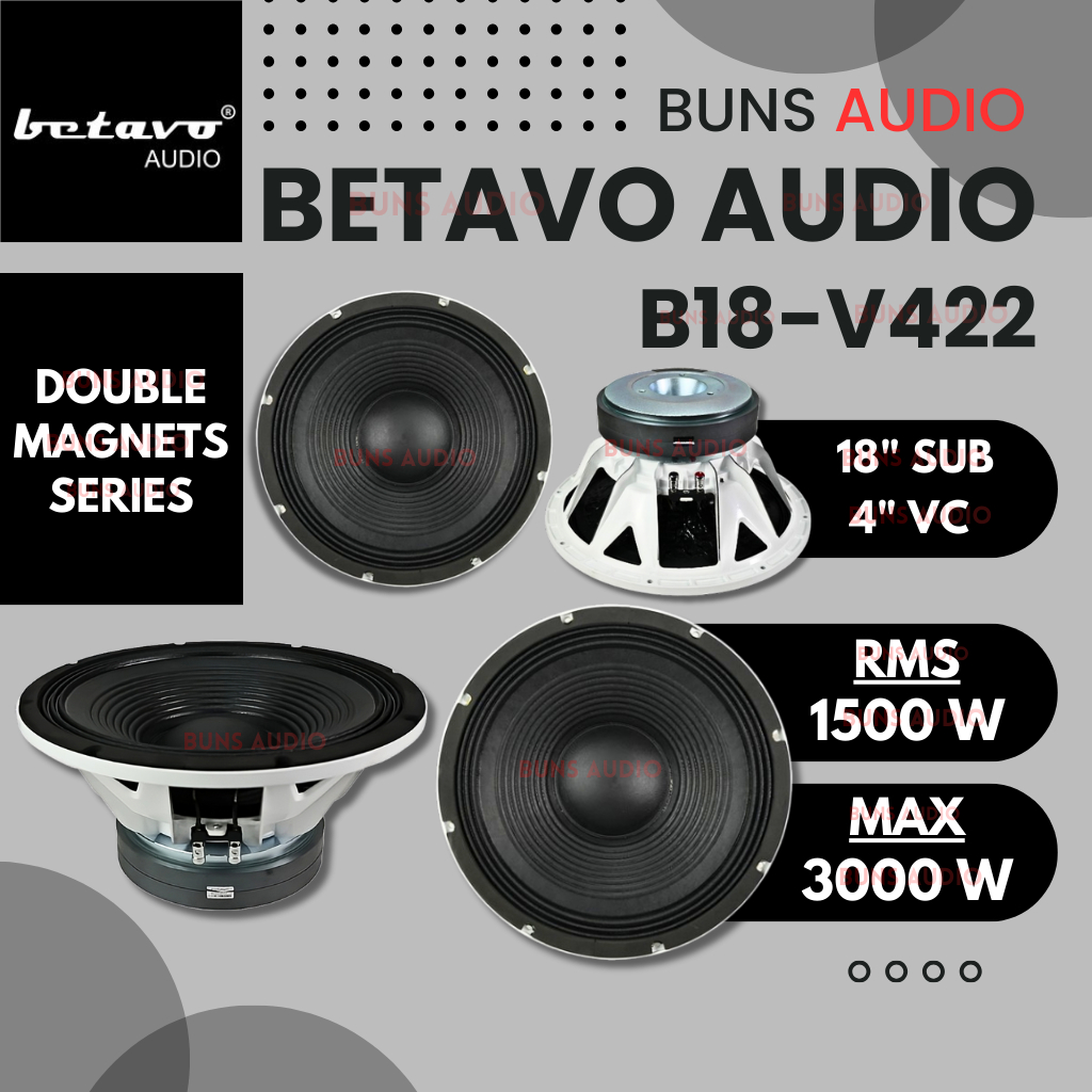 Betavo Audio B18-V422 18 Inch Double Magnets Speaker + 4 Inch Voice Coil -- 3000 Watts Max Power