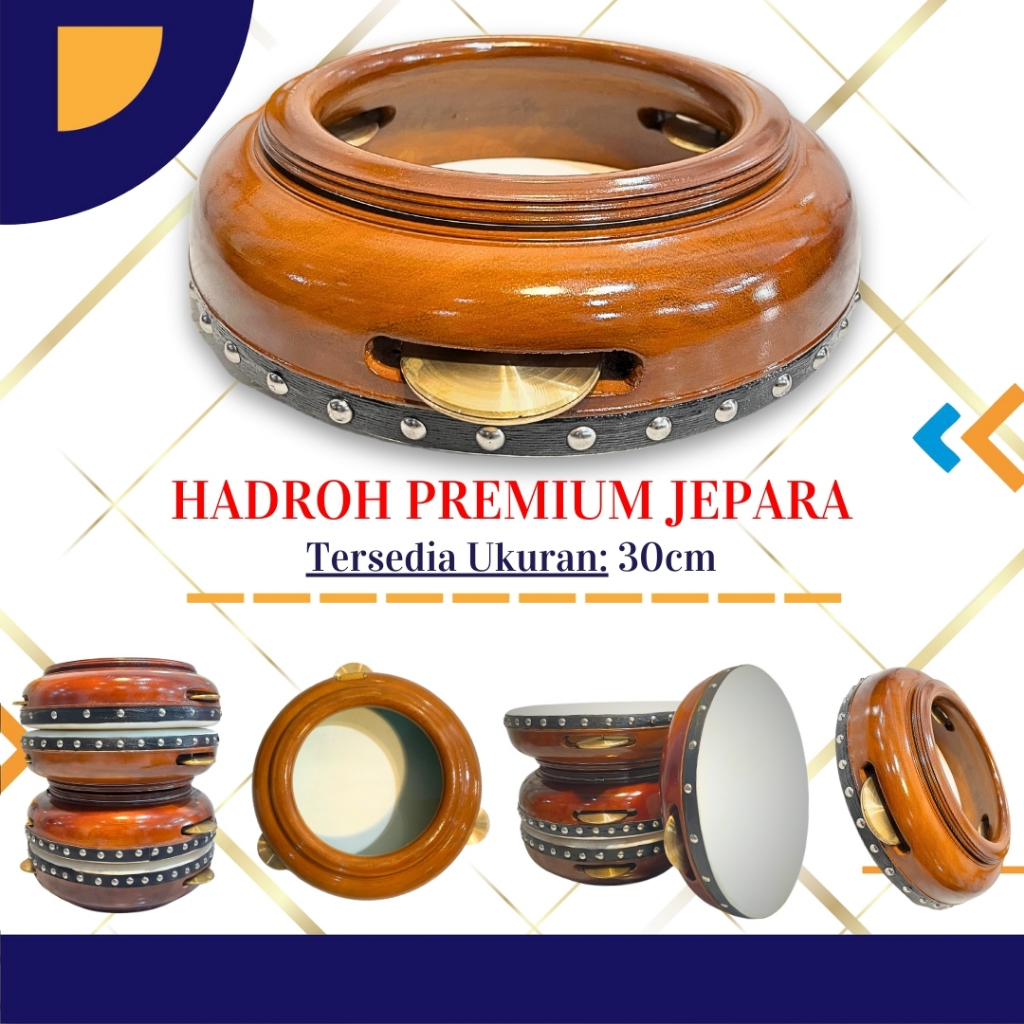 Rebana Hadroh Kualitas Super Bahan Kayu Nangka 30 cm Model Jepara