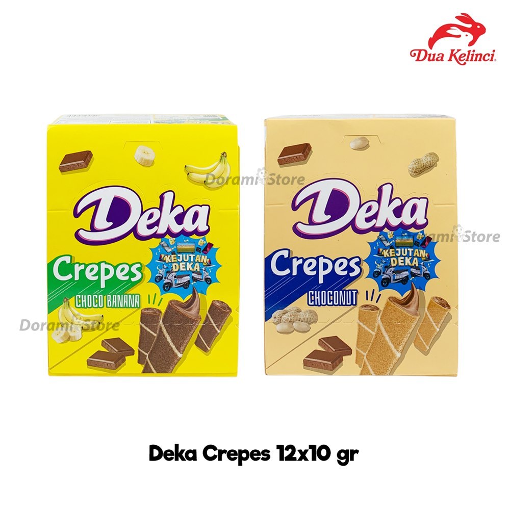 

Deka Crepes Isi 12x10 gr / Deka Crepes Choco Banana / Deka Crepes Choconut / Wafer Lipat