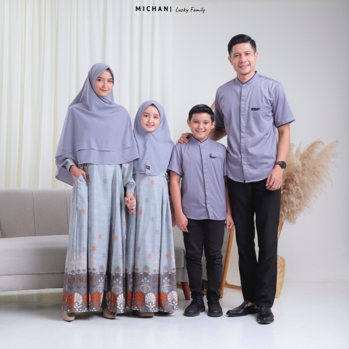 Sarimbit keluarga family set baju seragam keluarga motif polos baju muslim keluarga warna gray abu s