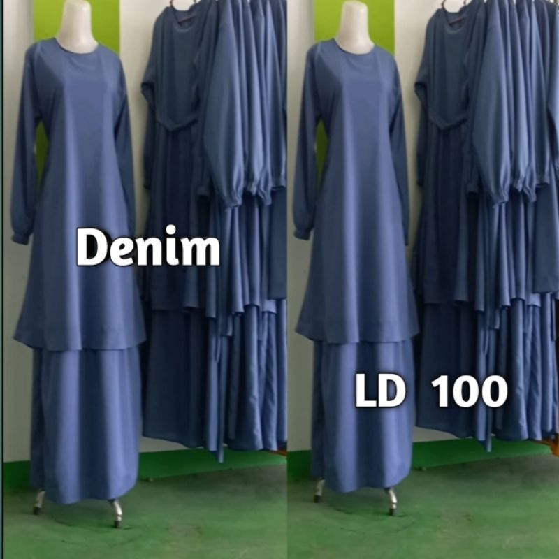 Baju Gamis  Melayu Malaysia Pekanbaru Dress Remaja Muslim Ld 100 Warna Denim Burgundy Emerald  Pakai