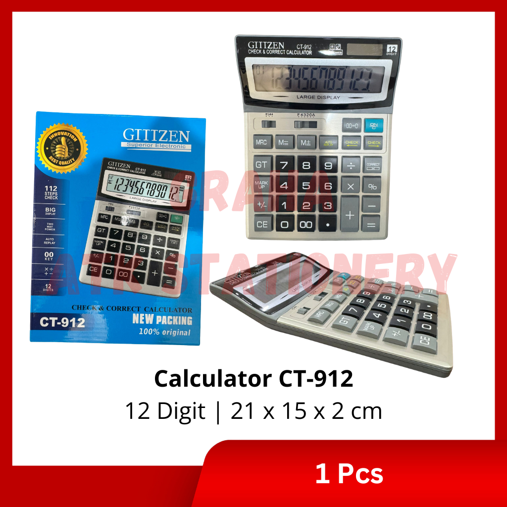 

[1 Pcs] Calculator 12 Digit CT-912 / Kalkulator 12 Digit CT-912 Check & Correct