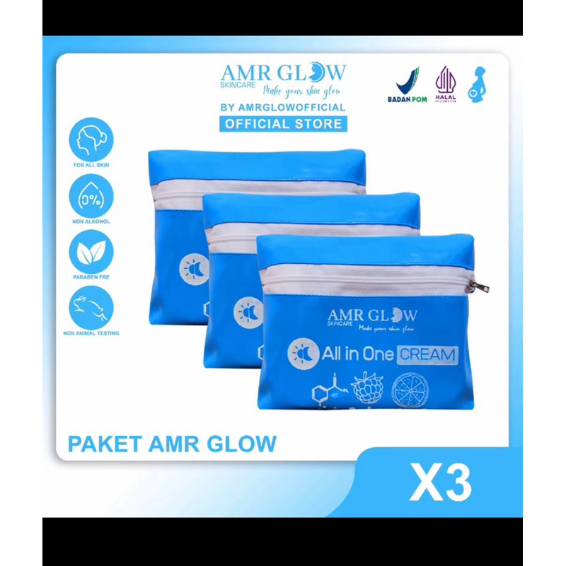 A M R Glow Skincare 3 Paket kemasan Terbaru