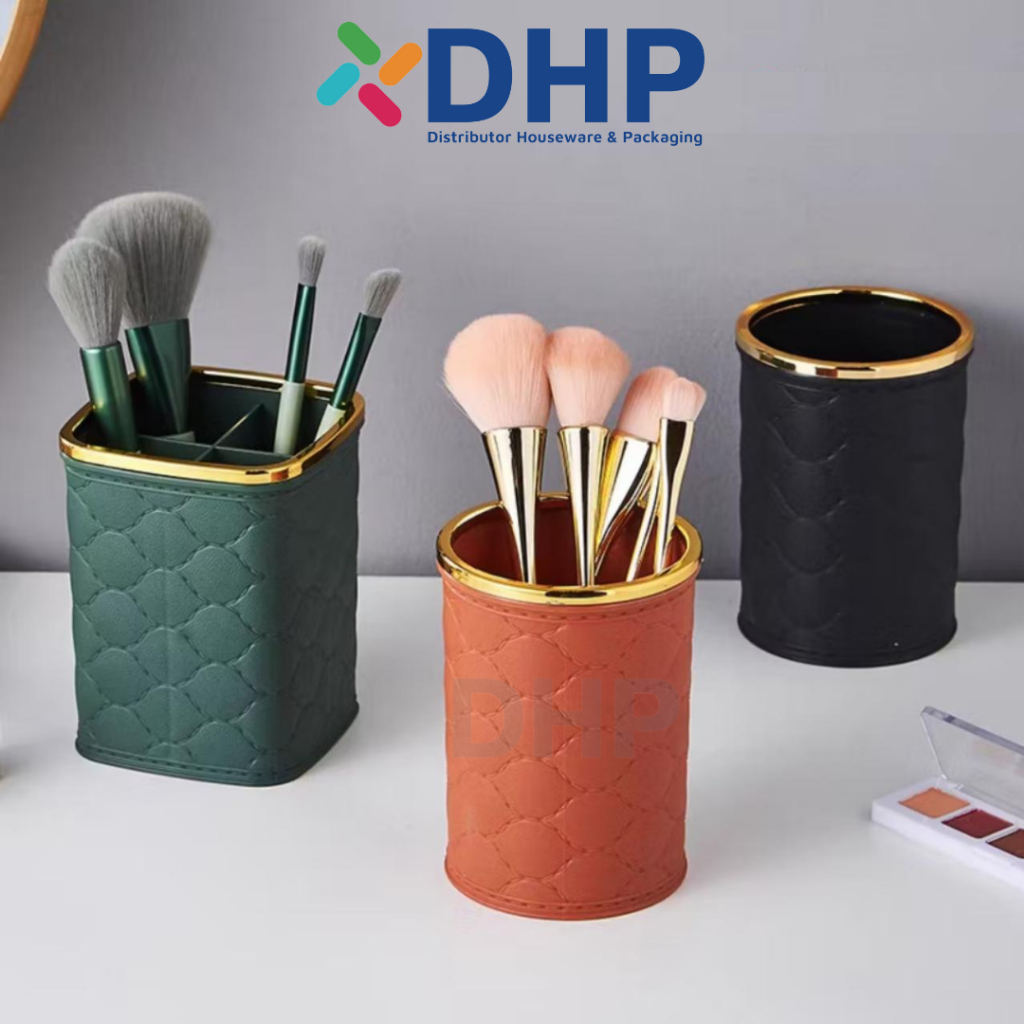 Harga Miring Beauty Box [Segi] Tempat Kuas Makeup Premium Plastik Rak Kosmetik Motif Kain Sekat