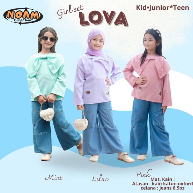 Lova set girl by Noam/ Setelan anak/ Setelan kulot/ Setelan jeans/ Setelan lucu/ Setelan anak peremp