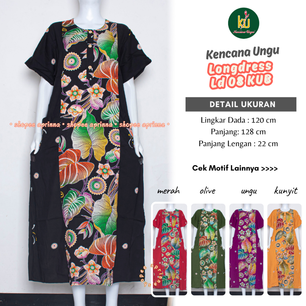 COD LD 04/08 Batik Kencana Ungu Daster Panjang Daster Lengan Pendek Batik Kencana Ungu Asli Original