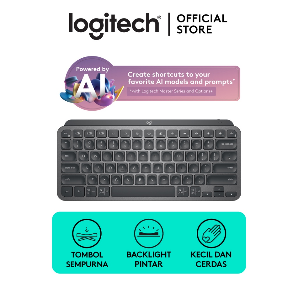 Logitech MX Keys Mini Keyboard Wireless Bluetooth Minimalist Backlit Illuminated for Power Users Win
