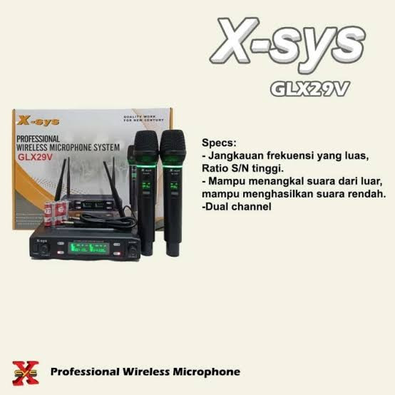 Microphone Mic X-SYS GLX29V Wireless 2 Mics + Receiver Professional XSYS