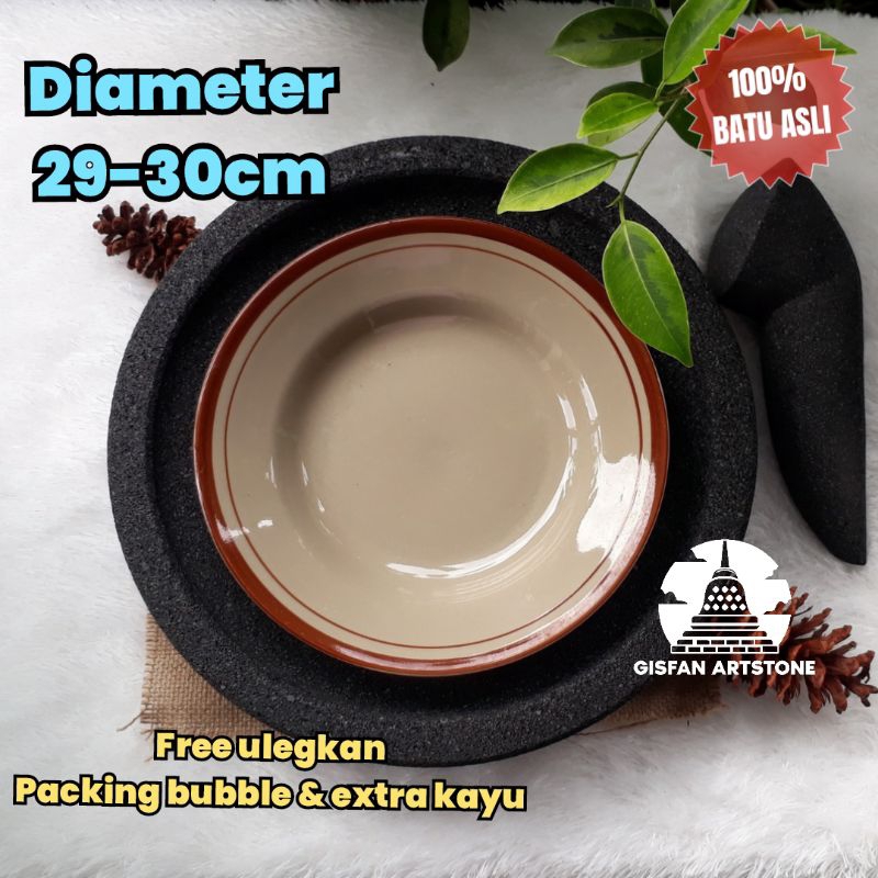 (PAKCING KAYU) cobek coet layah lemper 29-30cm 100% batu asli gunung Merapi