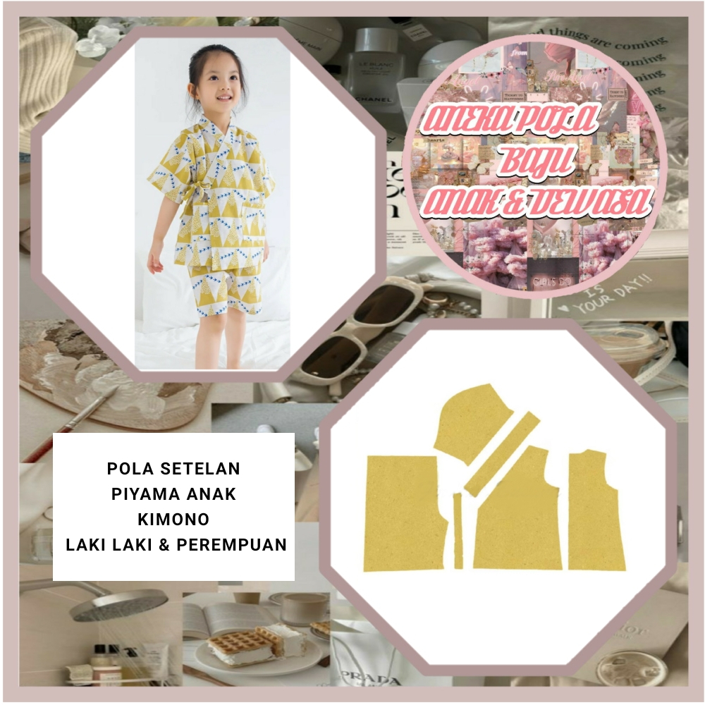 Pola Setelan Piyama Anak Kimono | Pola Instan Piyama Anak Kimono | Pola Jahit | Pola Jiplak |