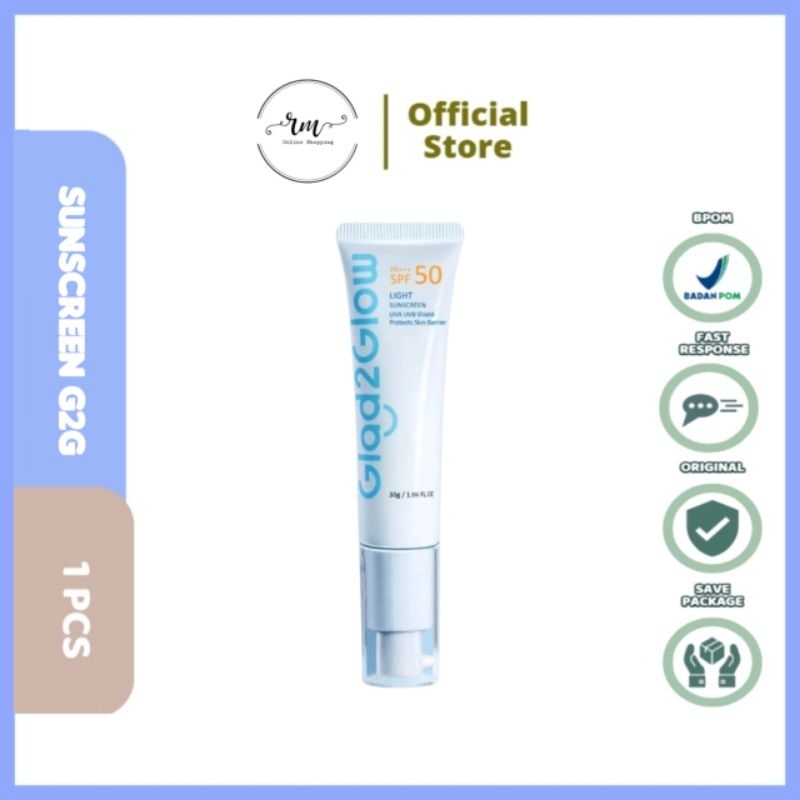 RM SHOP •glad2glow light sunscreen gel spf 50 PA+++ || sunscreen glad2glow 30g