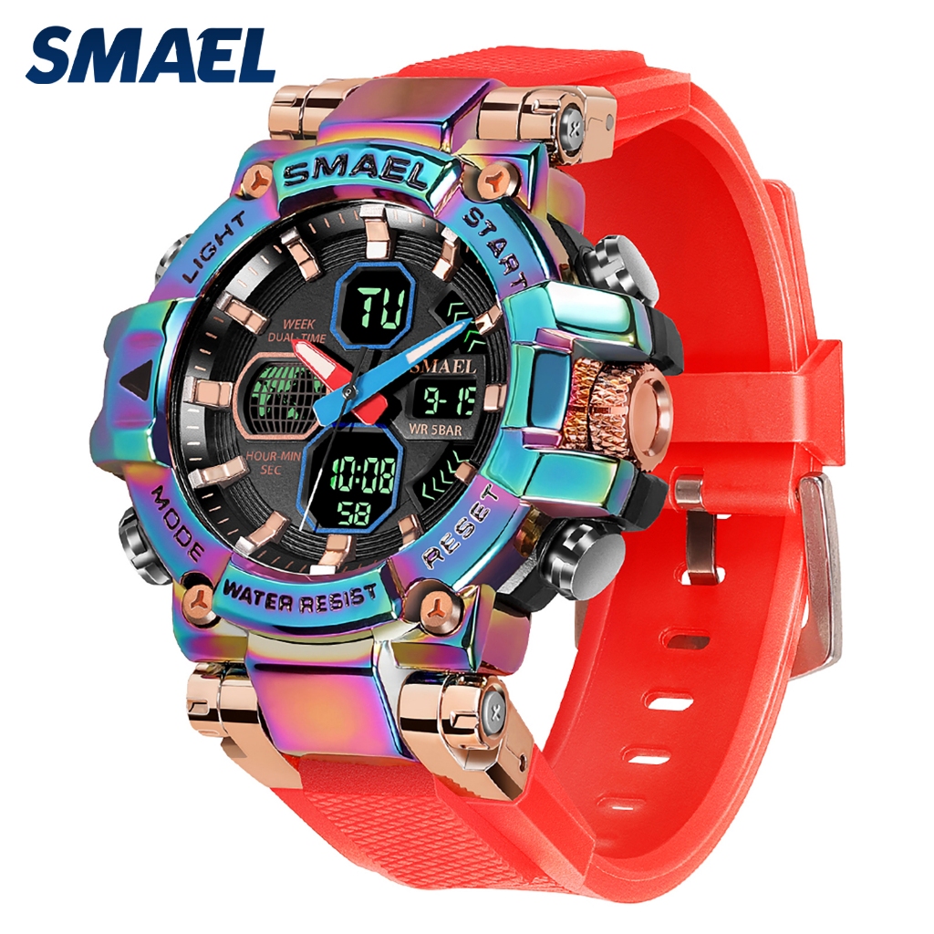 SMAEL 8027 Original Jam Tangan SPORT Analog Digital Multifungsi, Tali Silikon, Tahan Air, Bercahaya