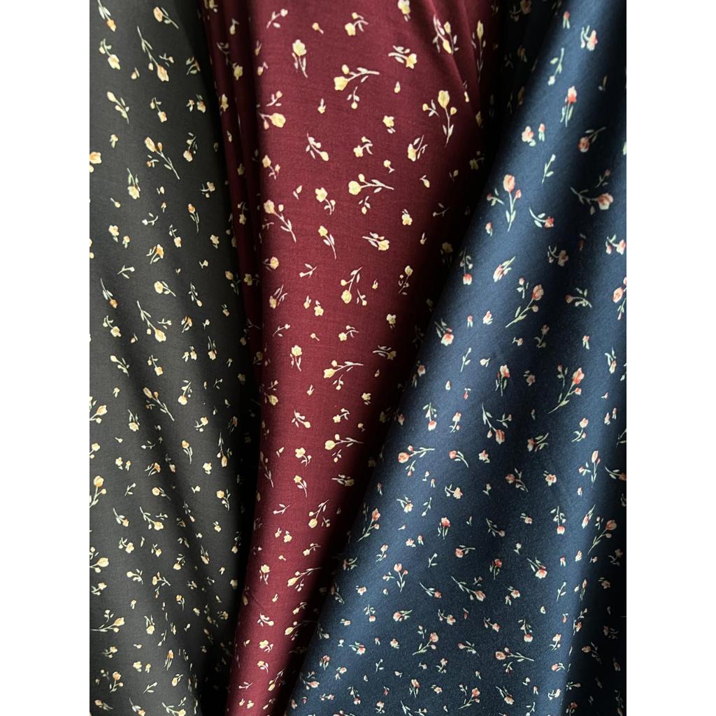 kain katun rayon viscose motif bunga tulip kecil kecil 3 warna cantik terbaru