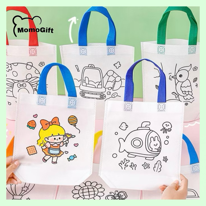 

Handmade Goodie Bag Totebag DIY Painting Graffik Kindergarten Painting Coloring Handbag ST34