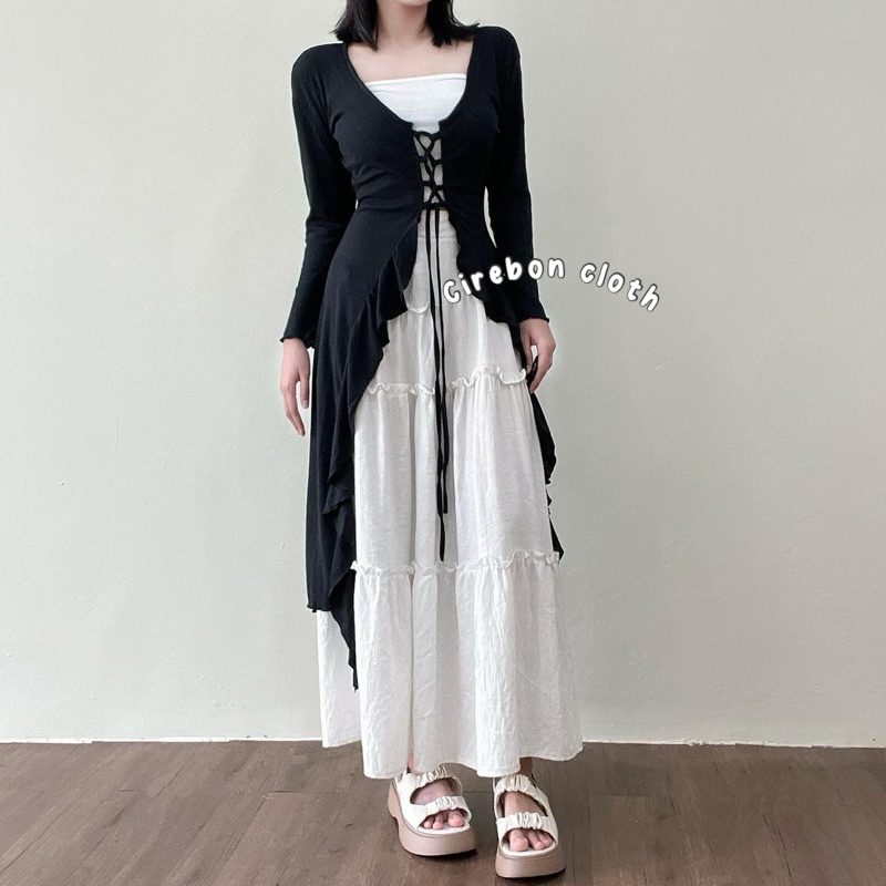 KIYANA Cirebon Cloth - Rose Ballerine Cardigan / Cardigan Ruffle / Long Cardy / Long Outer