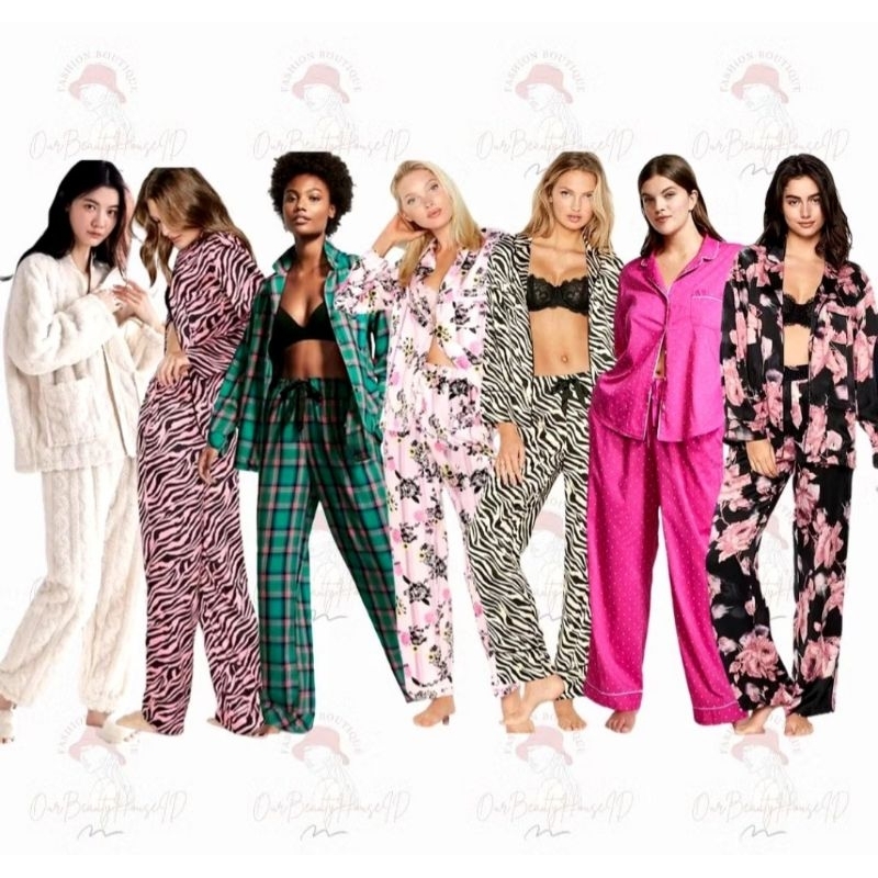 Set piyama lengan panjang dan celana panjang VICTORIA SECRET SATIN NEW