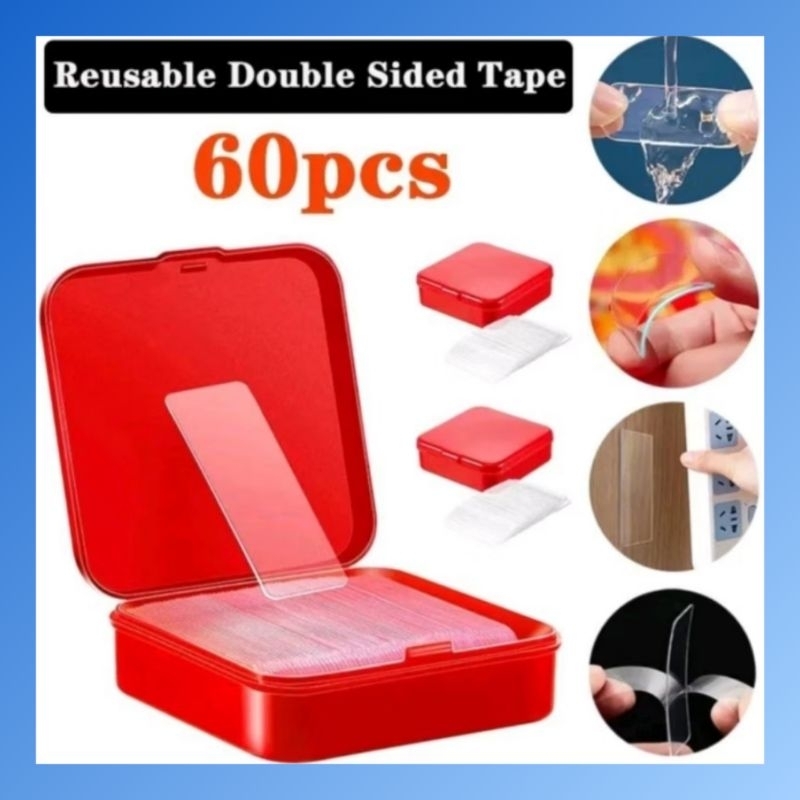 

STICKER DOUBLE TAPE ISI 60 PCS / PEREKAT 2 SISI TRANSPARAN BOX ISI 60 PCS / doubletip / sticker / perekat