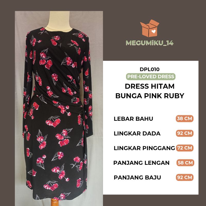 (Pre-Loved) Dress Hitam Bunga Pink Ruby