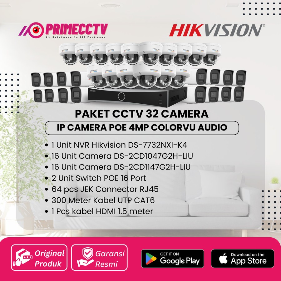 PAKET 32 IP CAMERA HIKVISION 4MP COLORVU AUDIO IP CAMERA POE
