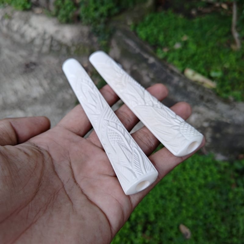 pipa once tulang asli ukir halus tebal elegan