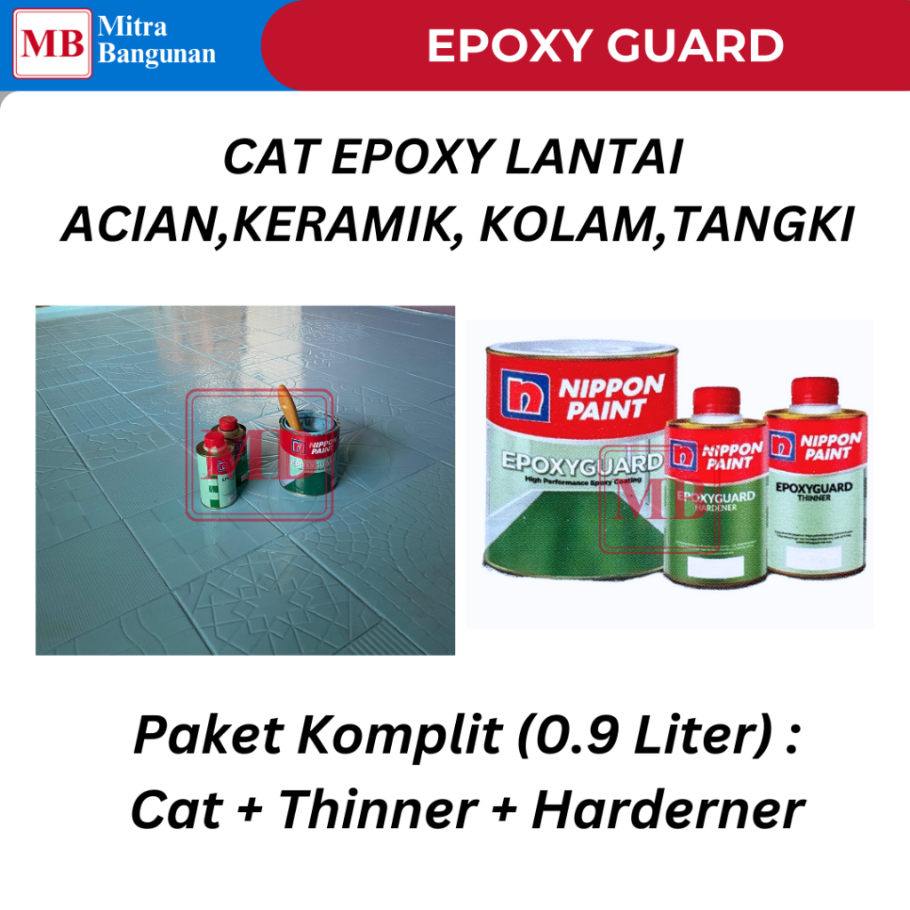 NIPPON EPOXY GUARD CAT LANTAI DINDING KERAMIK, TANGKI, KOLAM, ACIAN 0.9 LITER BIRU,PUTIH,ABU,KUNING