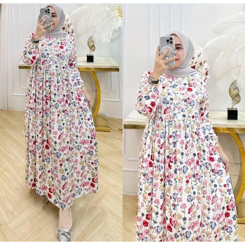 kolinda midi Dress rayon premium // Midi motif bunga