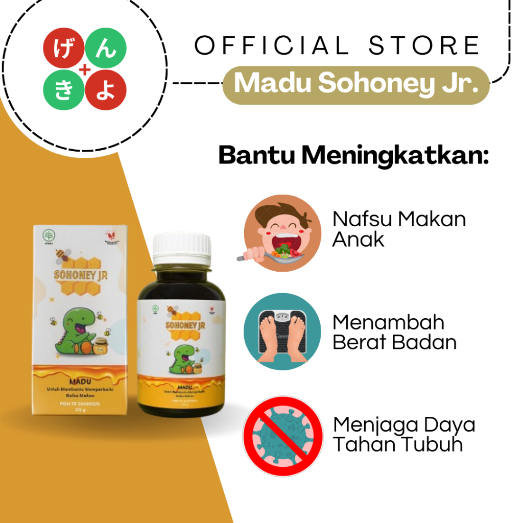 

Sohoney Jr - Herbal Nafsu Makan Anak, Aman BPOM, Atasi Maag & Cacingan, Exp 2026 - 210ml