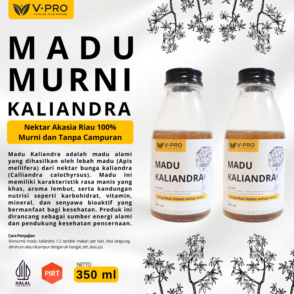 

Madu V Pro Kaliandra Murni 350ml - Raw Honey Original Alami