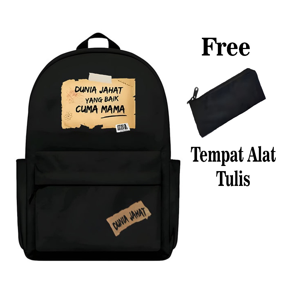 Tas Ransel Sekolah Kekinian Anak Laki Laki dan Perempuan Motif Kata Kata Dunia Jahat Yang Baik Cuma 