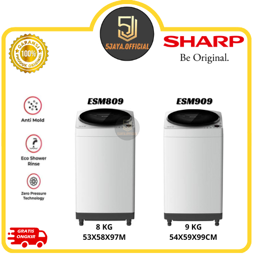Mesin Cuci Sharp 1 Tabung 8KG, 9KG - ESM809/ESM909 Sharp