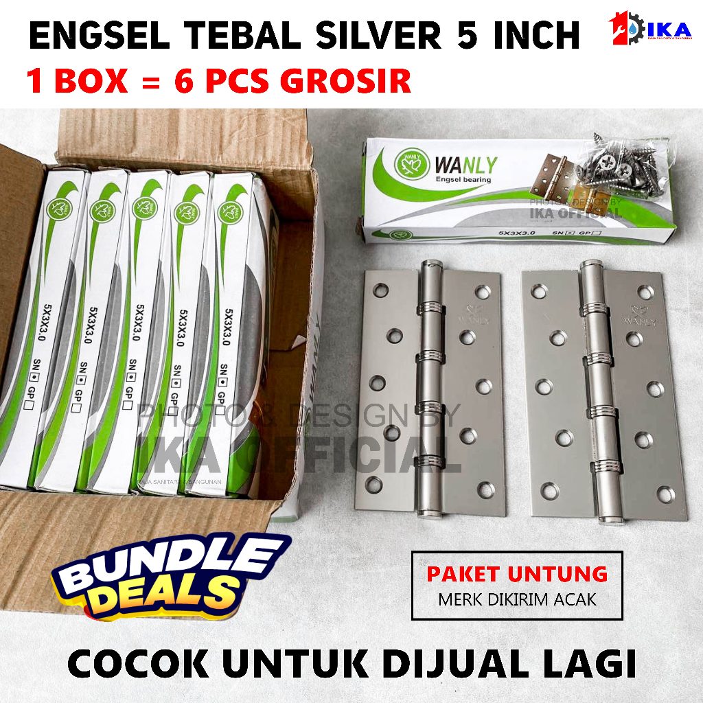 PROMO ONGKIR [6 Set] Engsel Bearing Pintu Jendela Door Hinge 5" Inch Silver / Grosir 6 Pasang engsel