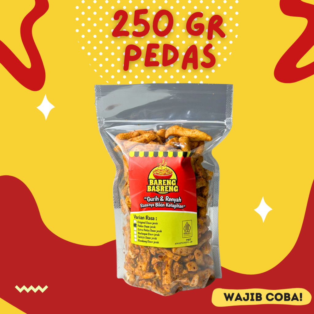 

250 Gram Basreng PEDAS Gurih Daun Jeruk Renyah Kriuk Baso Goreng Rempah