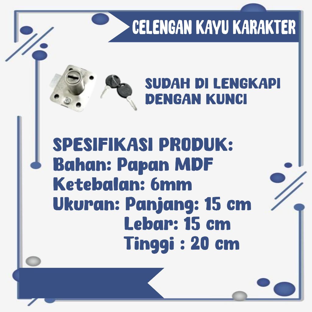 Celengan Labubu Karakter Lucu/ Kotak Tabungan Kayu Gembok Kunci Unik