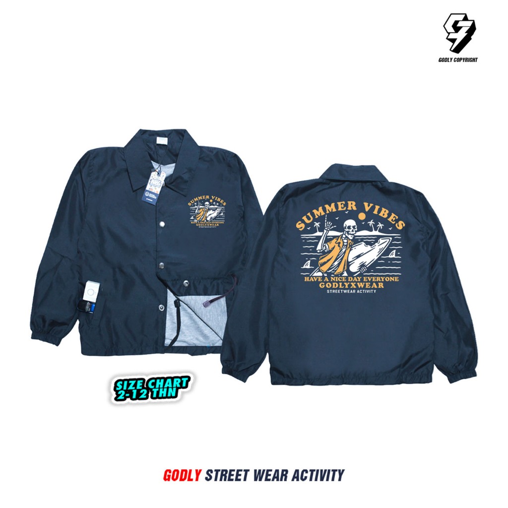 Jacket Coach Atasan Anak Laki Laki Perempuan Bahan Parasut Motif Summer Vibes