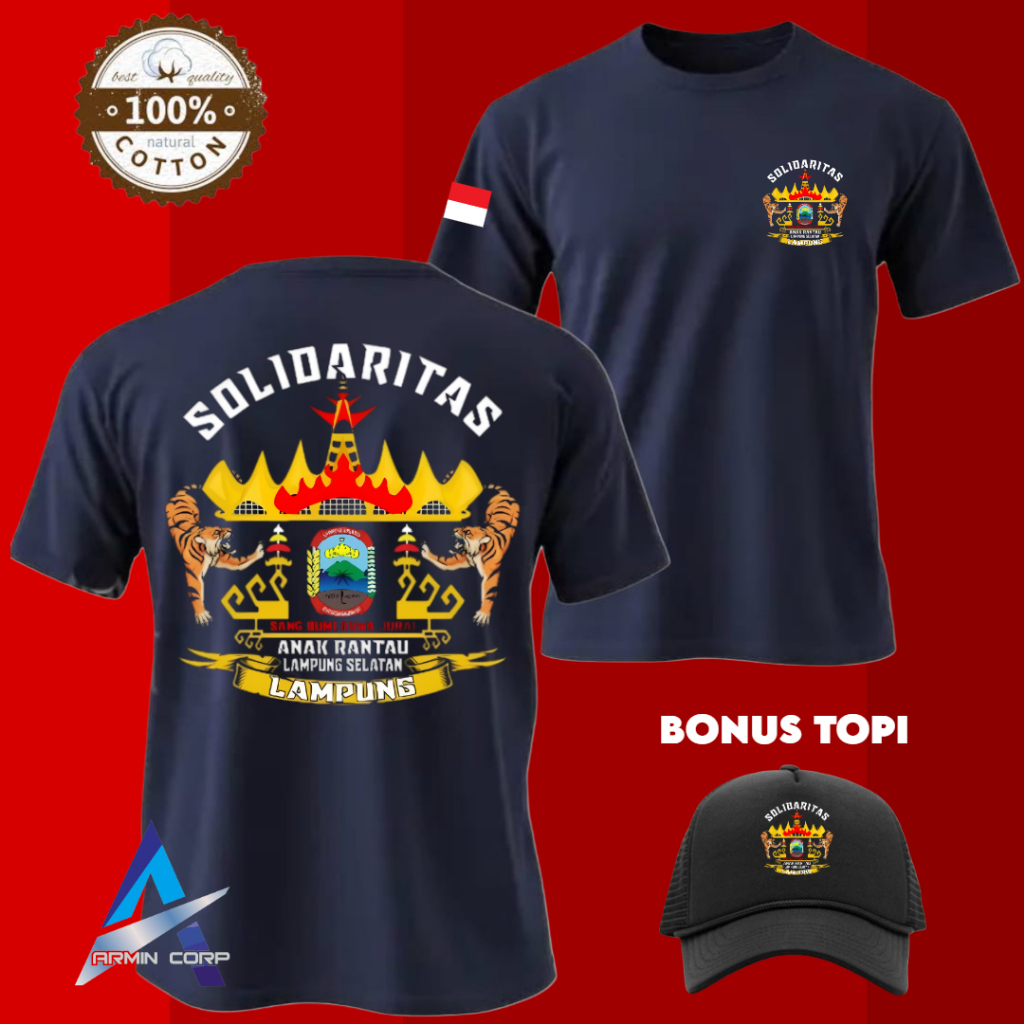 KAOS DISTRO SOLIDARITAS ANAK RANTAU LAMPUNG SIMPEL CASUAL TRENDY BONUS TOPI JARING HITAM