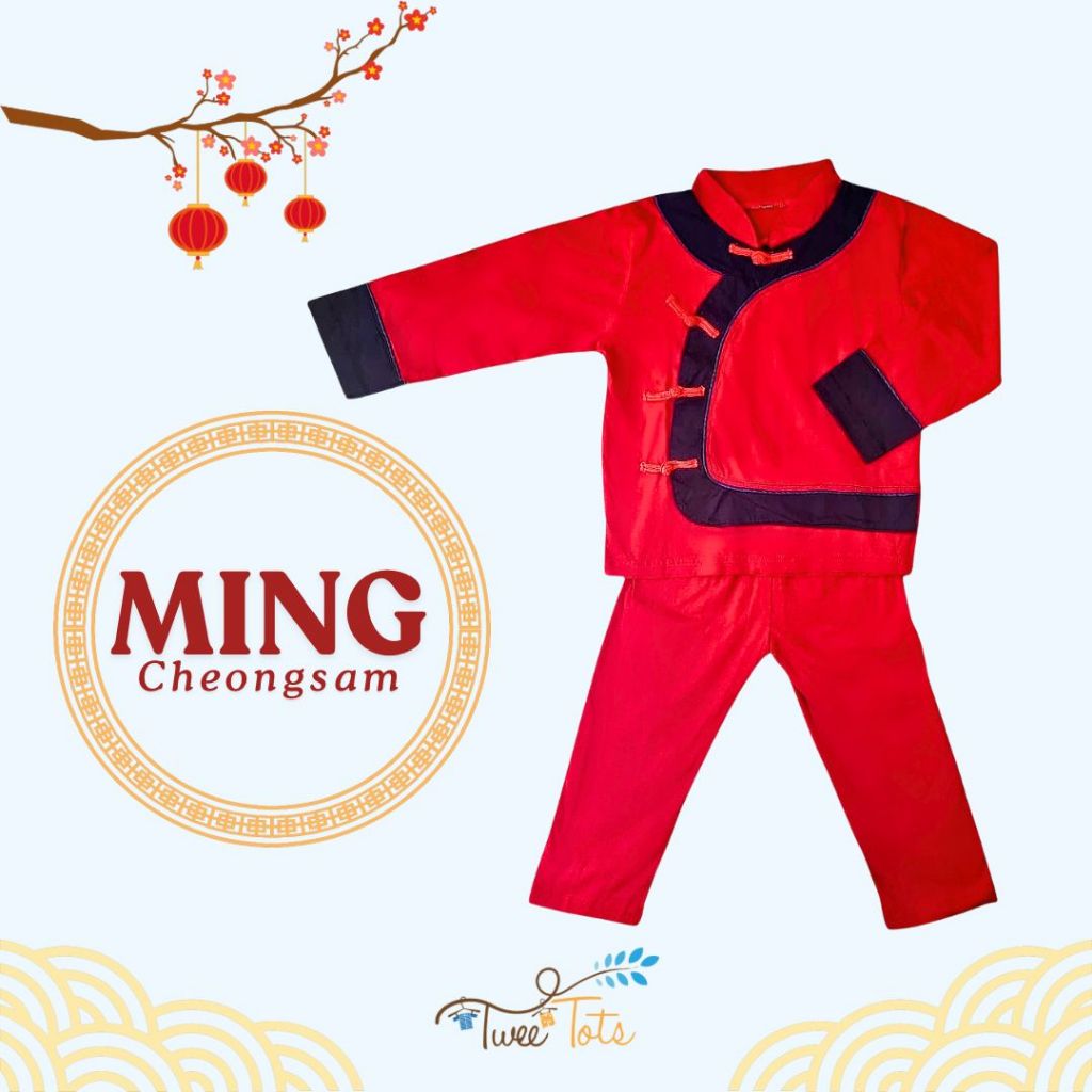 Tweetots Ming Cheongsam Boy | Setelan Baju Imlek CNY Anak Laki-laki 0-8 tahun 100% Katun