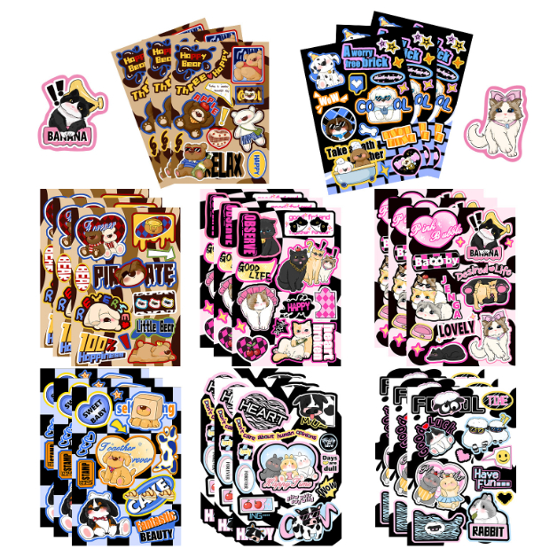 

8 kartun manis dan keren hewan peliharaan peliharaan, kolage liburan hitam dan putih DIY manual account telepon kasus notebook dekorasi Korean ins