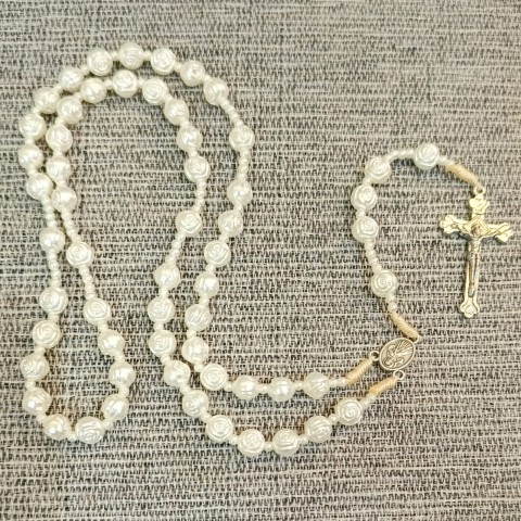 Kalung Rosario Premium Mawar Pearl 8mm kalung doa rosario putih rosario mote mawar rosario katolik k