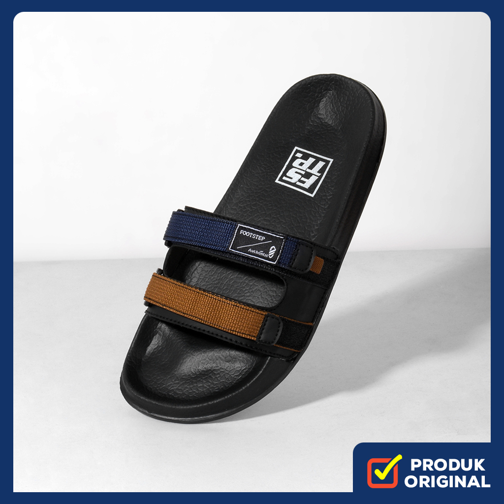 UNO NAVY ORIGINAL x FOOTSTEP Sandal Casual Hitam Biru Dongker Pria Sendal Slide Jalan Santai Hangout