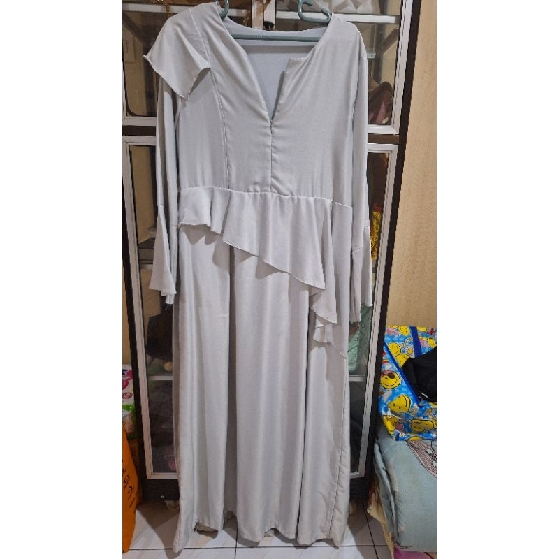preloved - oneset polosan cream hitam, tunik polkadot, gamis kondangan