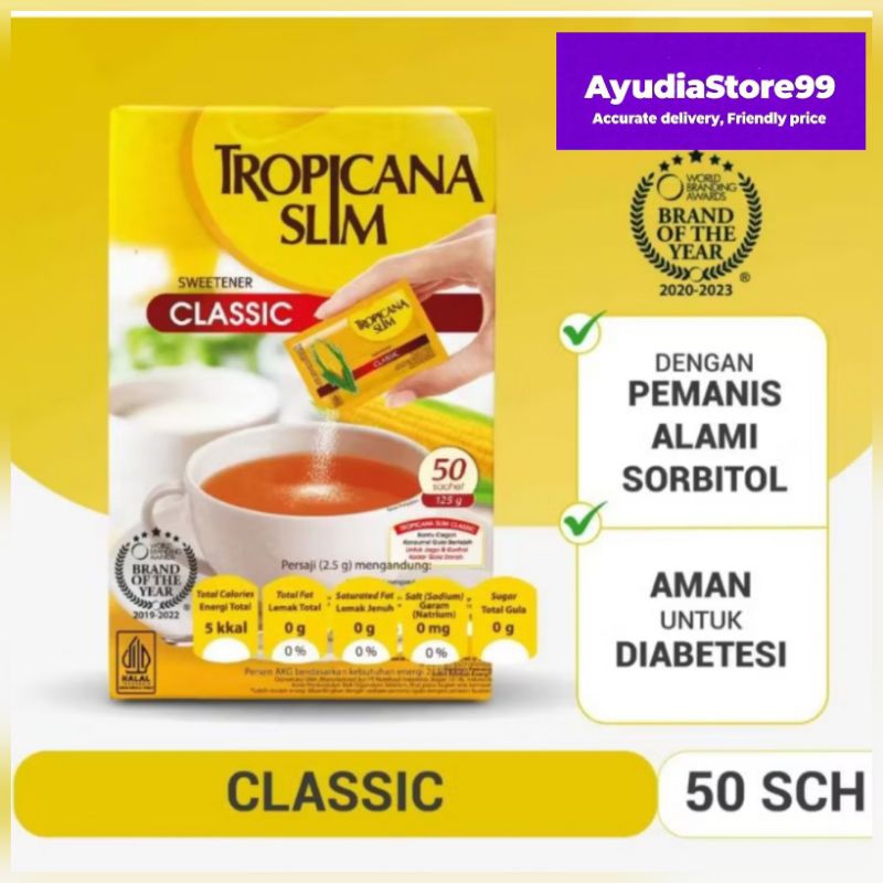 

Tropicana Slim Sweetener Classic 50 Sachet - Gula tropicana Slim Classic 50 Sachet