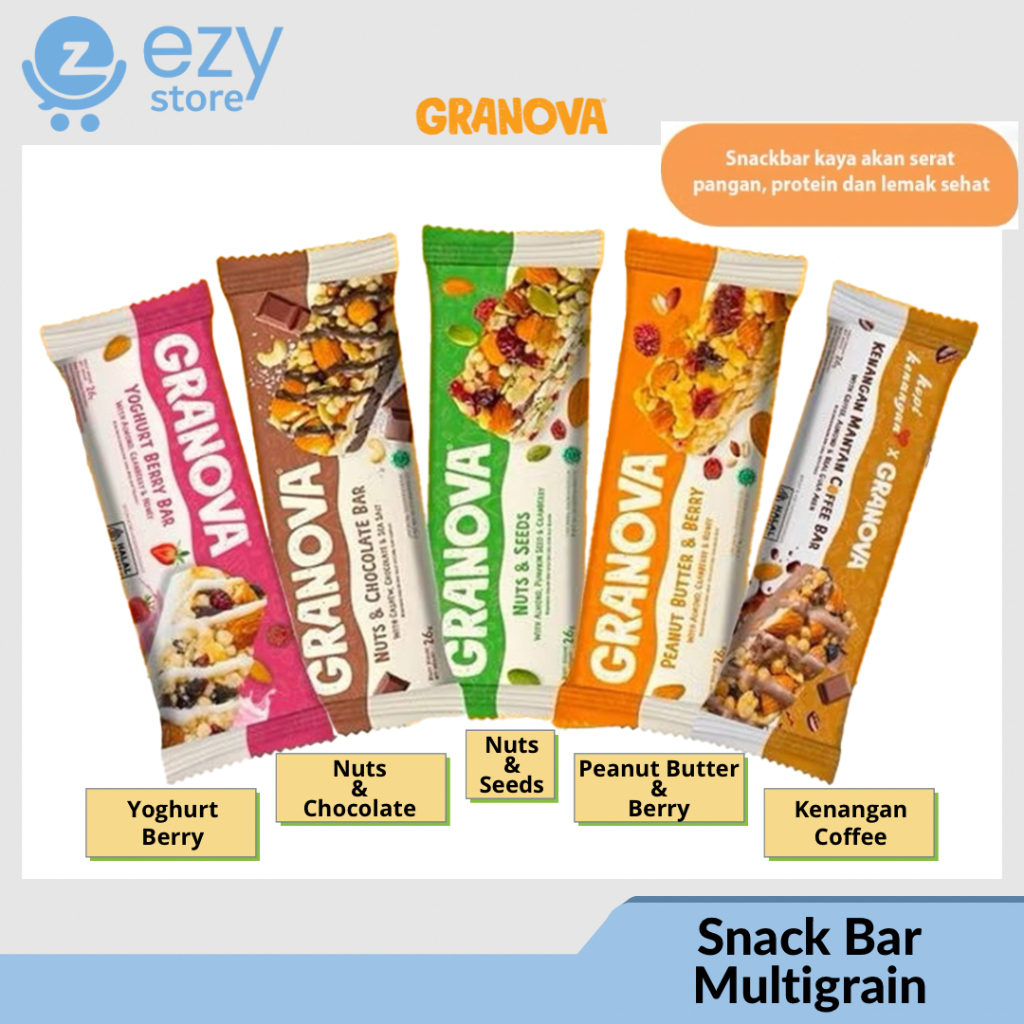 

Granova Snack Bar 26 gram / Granola Snack Bar / Snack Diet / Snack Anak Sehat / Cemilan Sehat Enak