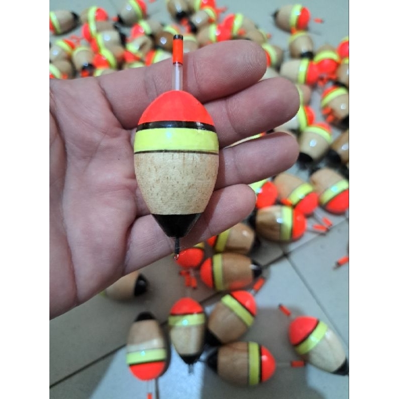 PELAMPUNG PANCING KAYU OVAL CLAM BESAR 5×3CM