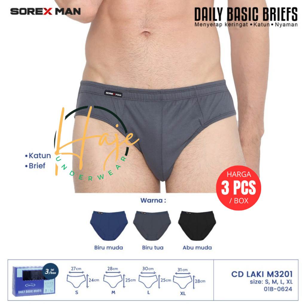 3 PCS - Sorex Man Celana Dalam Segitiga Katun CD Pria Signature Brief Katun 100% M3201
