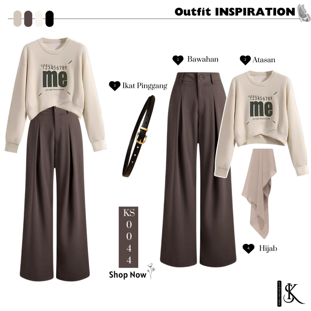 One set 4in1 Outfit Nongki [ SWEATER + CELANA + IKAT PINGGANG free HIJAB ] Outfit Kekinian KS0044