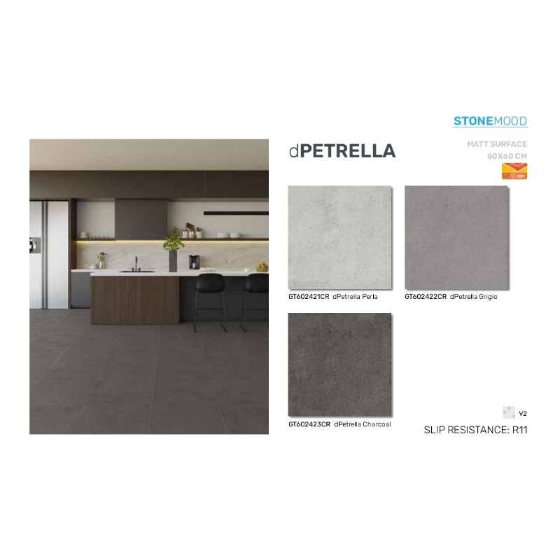 dPetrella Perla Grigio Charcoal matt surface 60x60 roman granit