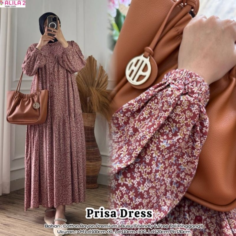 PRISA MIDI DRESS ORI BY ALILA // MIDI DRESS BAHAN RAYON MOTIF BUNGA KECIL