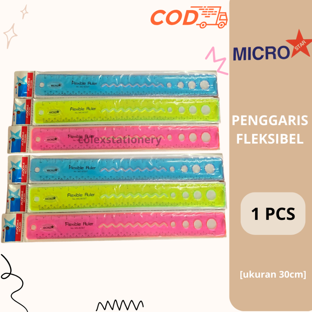

Penggaris Flexible / Penggaris Lentur Fleksibel 3 Warna Kuning Pink Biru Panjang Ukuran 30cm Mikrostar (1 Pcs)