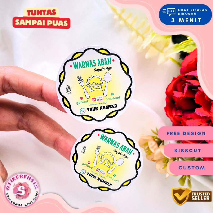 

2-4 Sticker Label Ruman Makan Stikerensis Cetak Stiker Warung Nasi Bulat Chromo Murah Free Desain