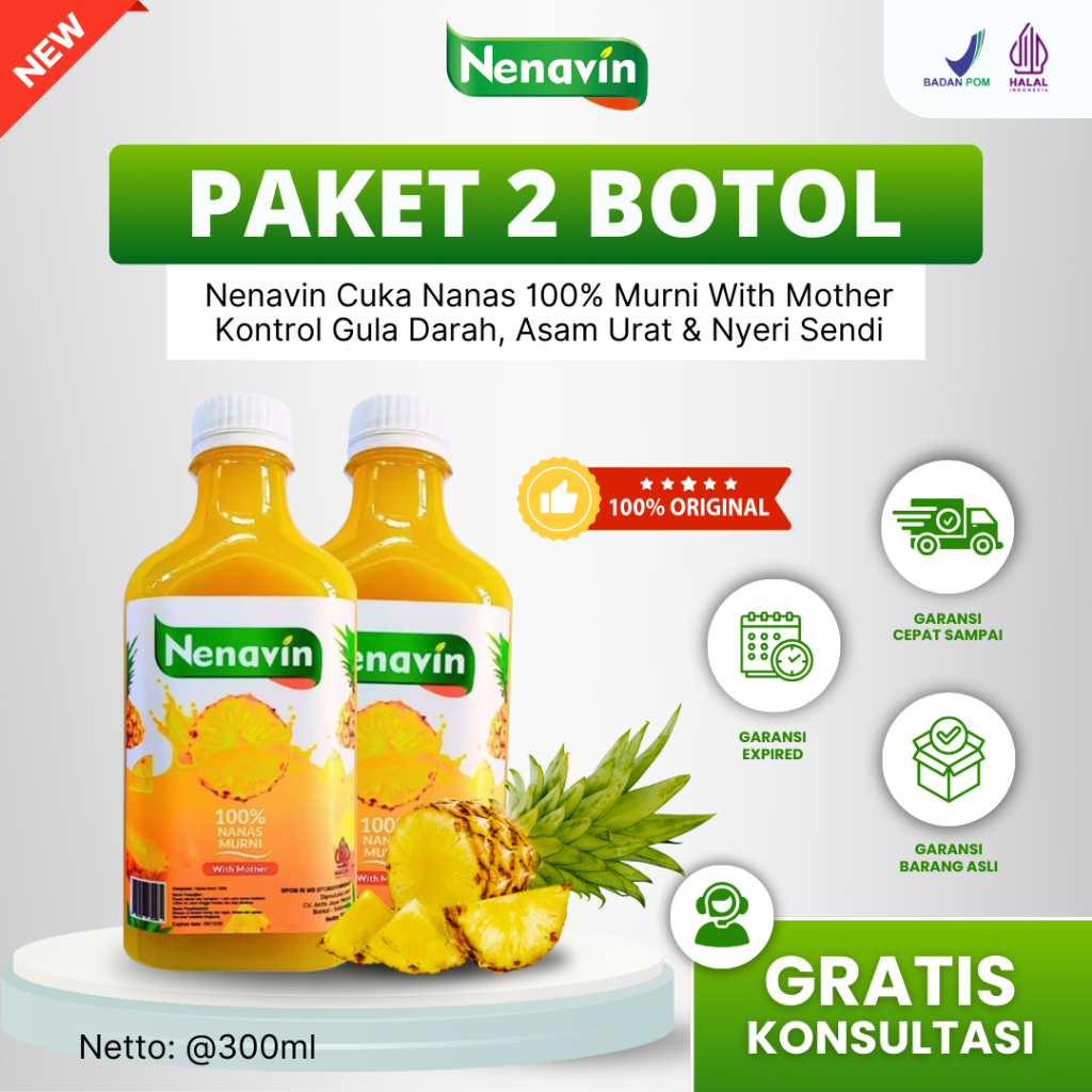 

[PAKET 2 BOTOL] NENAVIN - Cuka Nanas Asli 100% - Fermentasi Alami untuk Menurunkan Gula Darah